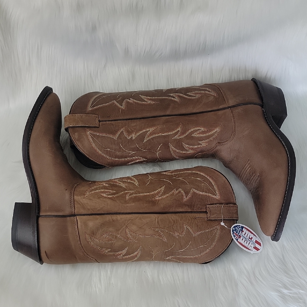 JUSTIN Bay Apache 2263 13" Brown Leather Pull On R‎ Toe Cowboy Western Boots 9.5